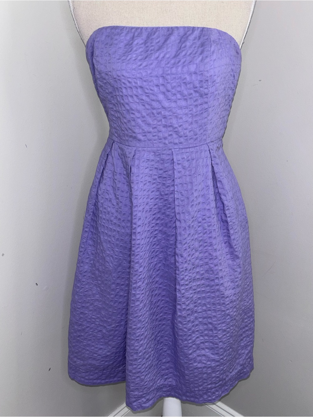 J. Crew purple fit & flare strapless woven cotton dress POCKETS textured size 10